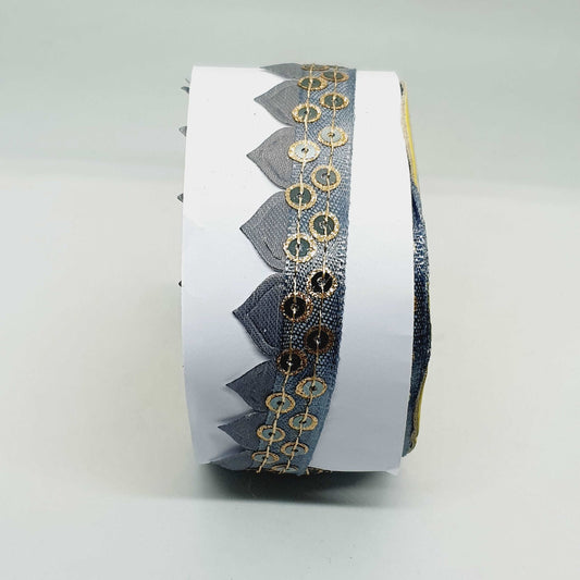 1m grey gold sequin Indian trim satin ribbon braid 2cm