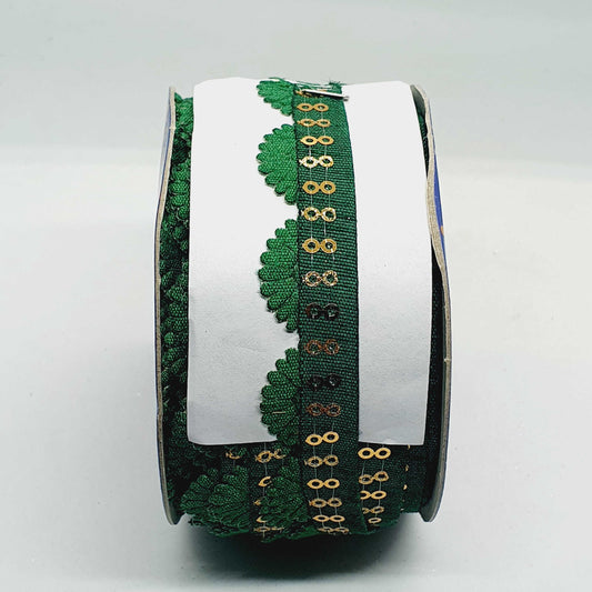 1m green sequin Indian trim satin ribbon braid 15mm