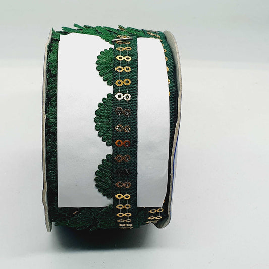 1m dark green sequin Indian trim satin ribbon braid 15mm