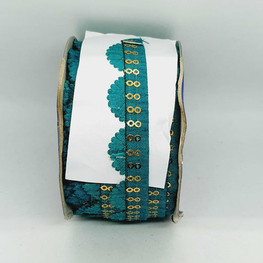 1m teal green sequin Indian trim satin ribbon braid 15mm