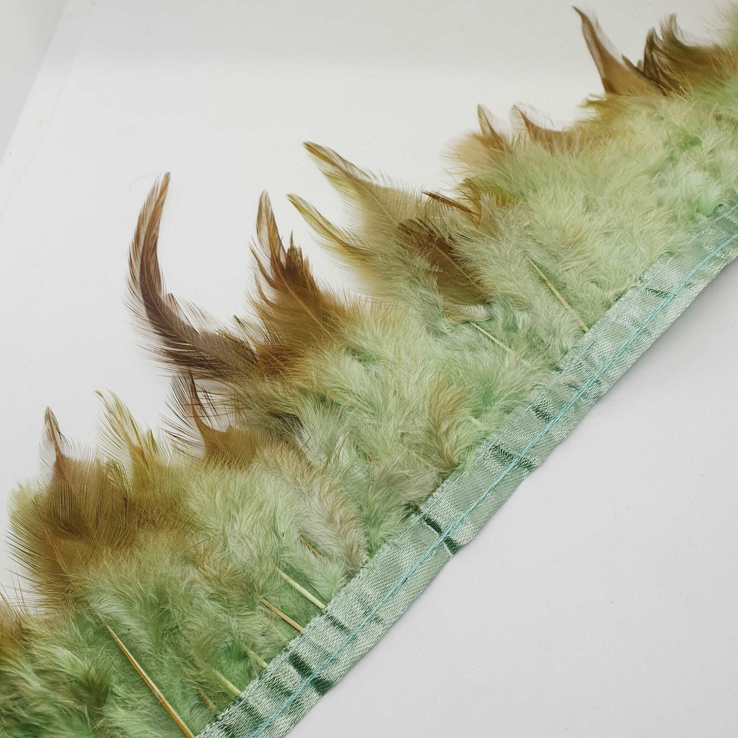 1m green and brown rooster Feather Trim 10-15cm trimming fringe boa