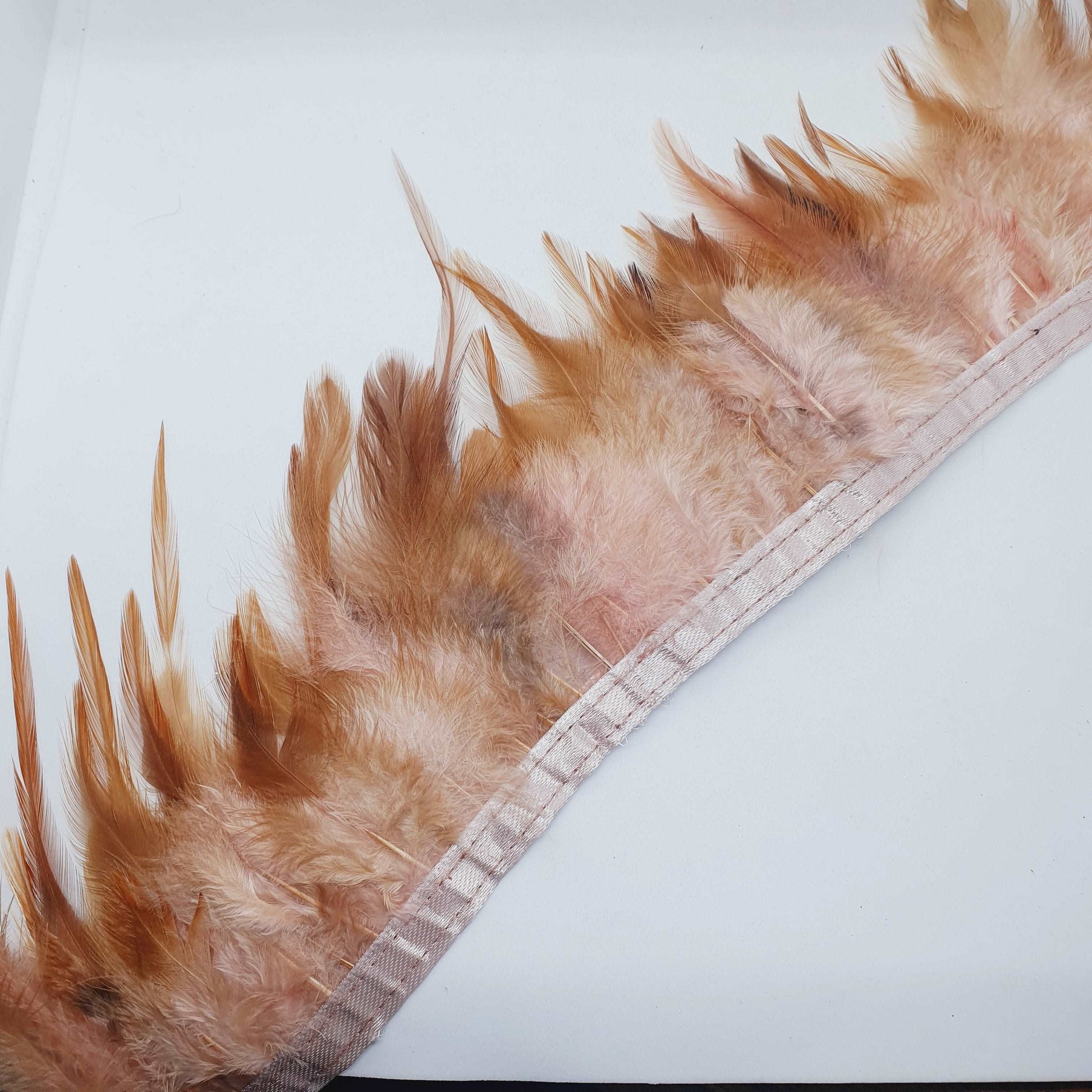 1m peach/ ballet pink and brown rooster Feather Trim 10-15cm trimming fringe boa