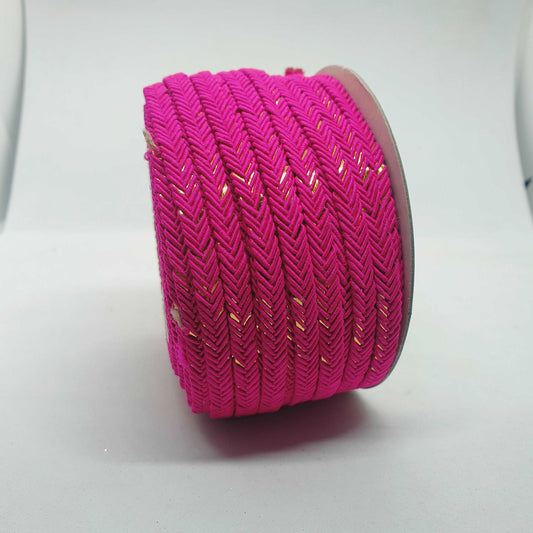 1m 5mm pink GOLD glitter embroidered trim braid