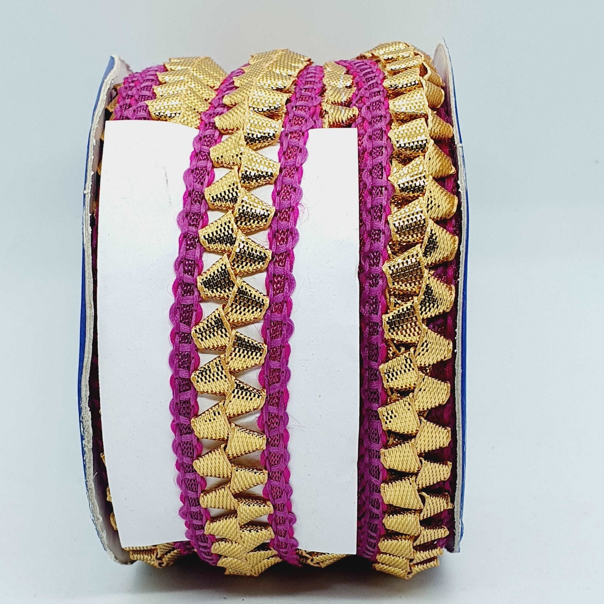 1m fuschia pink & gold metallic Indian trim ribbon braid 2cm