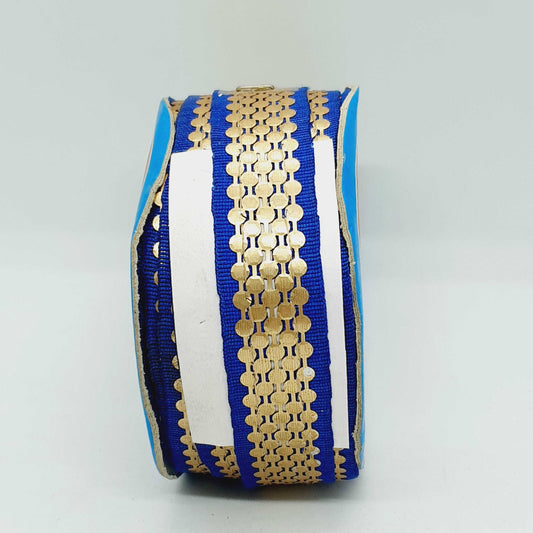 1m 20mm royal blue gold print embroidered ribbon