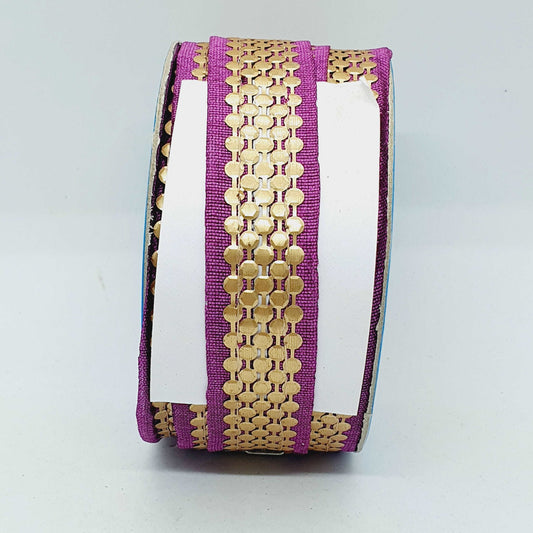 1m 20mm fuschia pink gold print embroidered ribbon