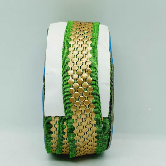 1m 20mm green gold print embroidered ribbon