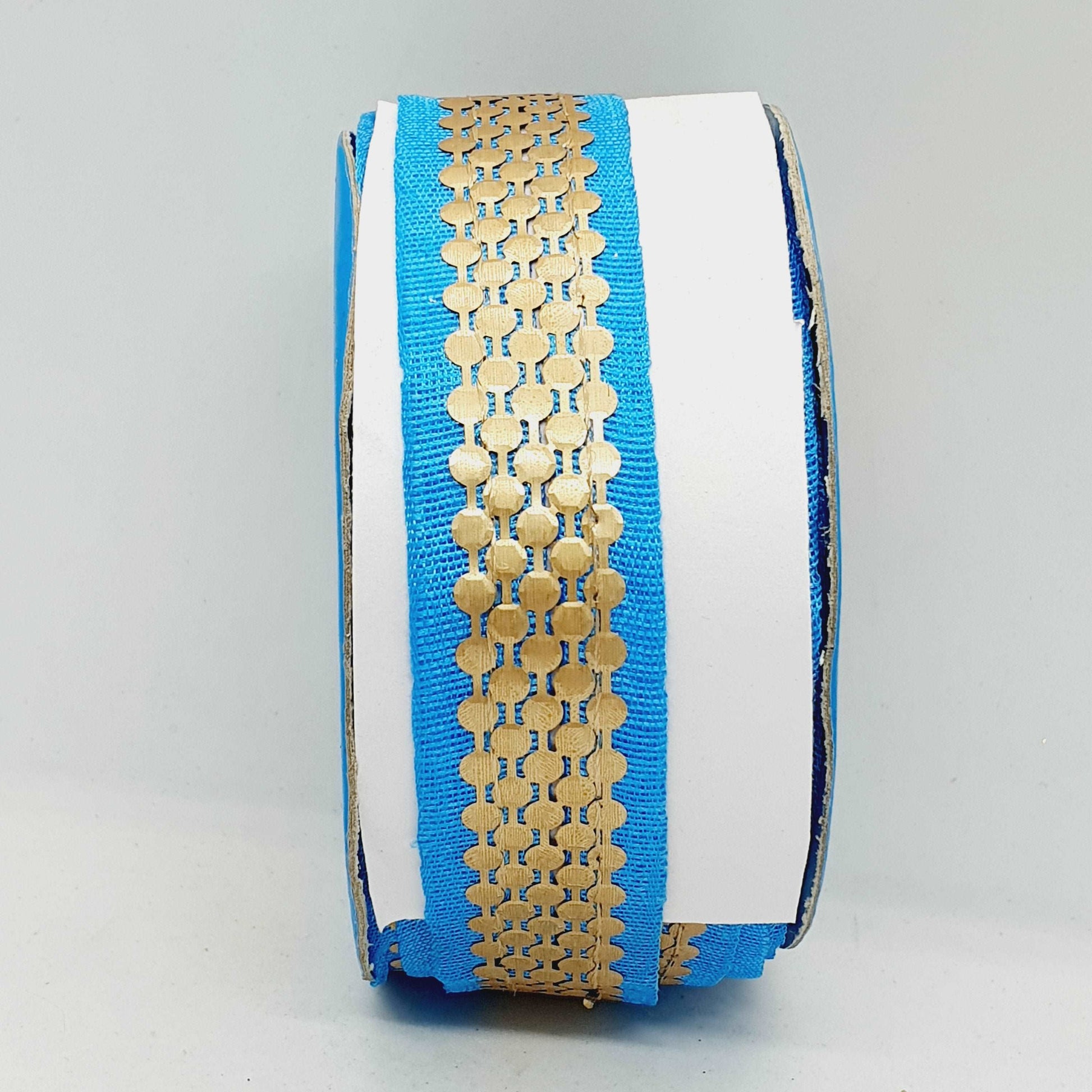 1m 20mm turquoise blue gold print embroidered ribbon