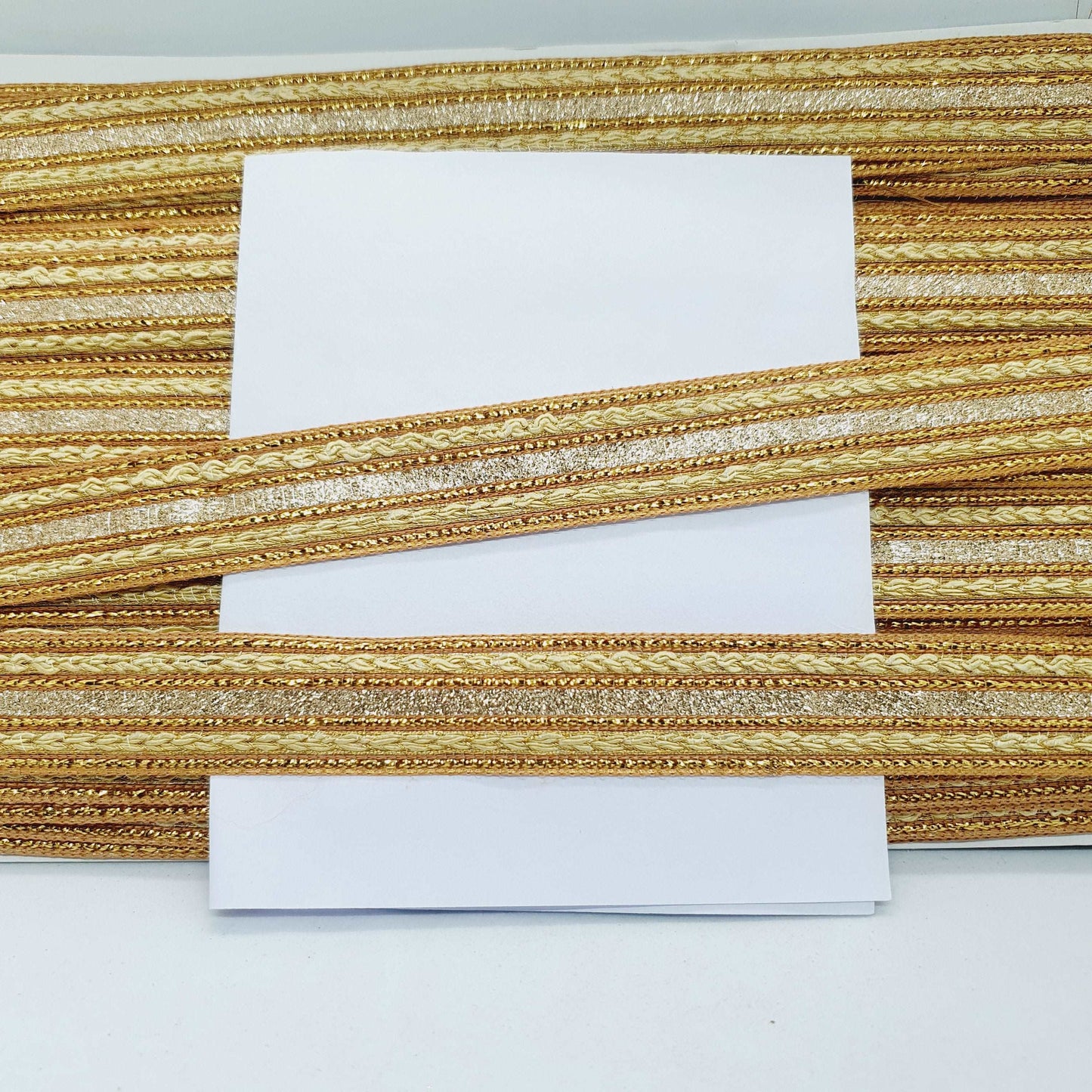 1m 22mm gold toned glitter embroidered Indian ribbon braid trimming