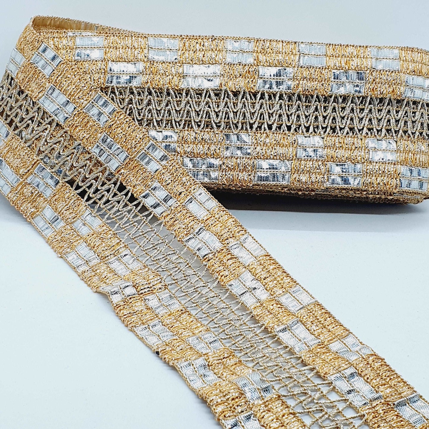 1m 70mm gold silver glitter embroidered Indian ribbon braid trimming