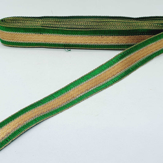 1m 27mm green gold jacquard embroidered ribbon