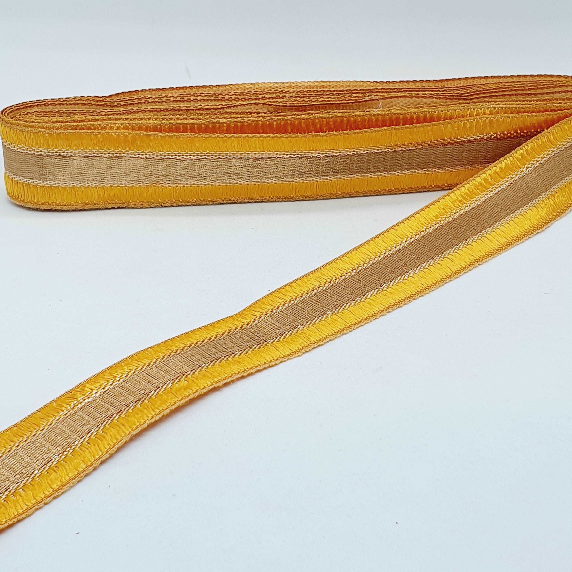 1m 27mm yellow gold jacquard embroidered ribbon