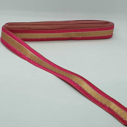 1m 27mm red gold jacquard embroidered ribbon