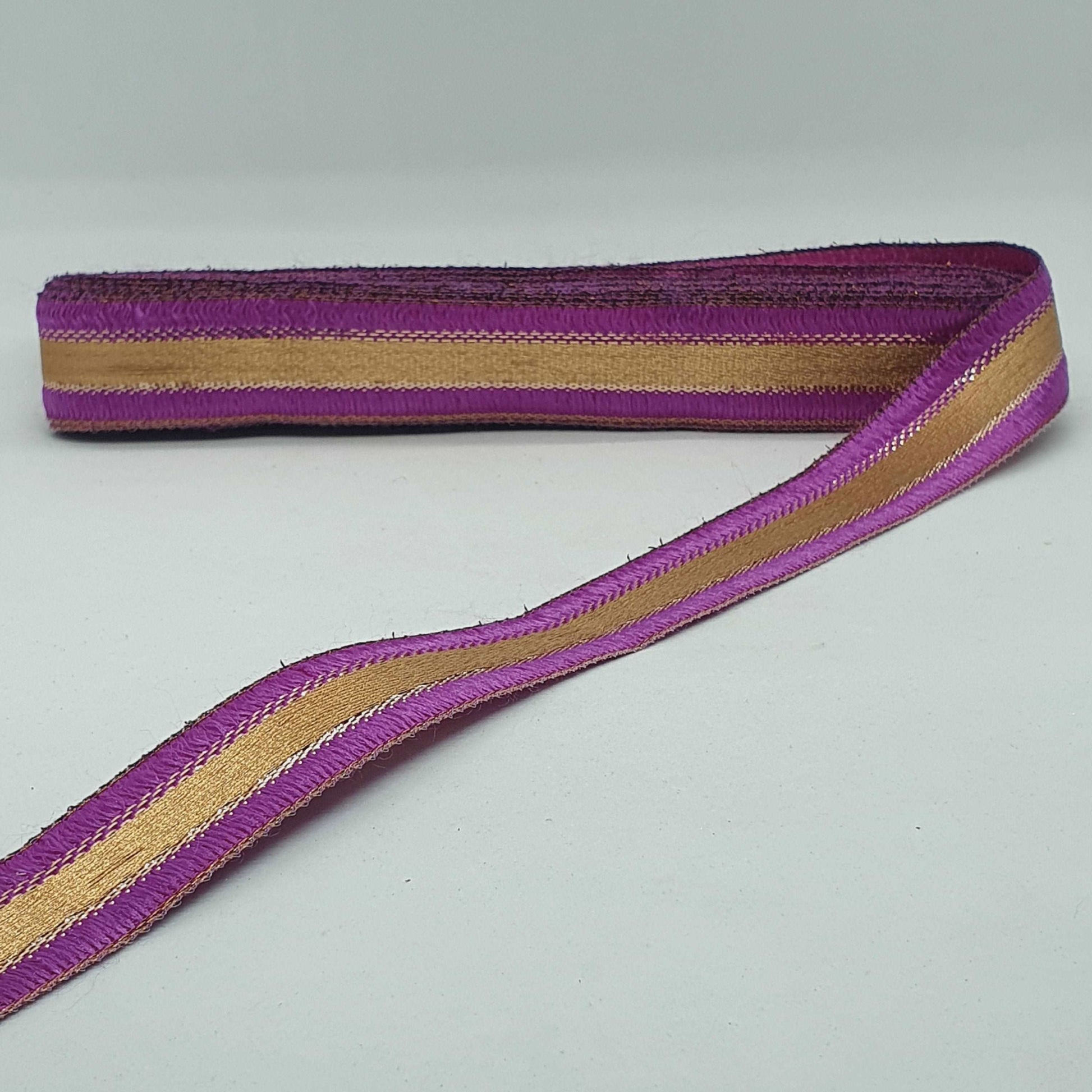 1m 27mm purple gold jacquard embroidered ribbon