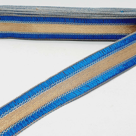 1m 27mm turquoise blue gold jacquard embroidered ribbon