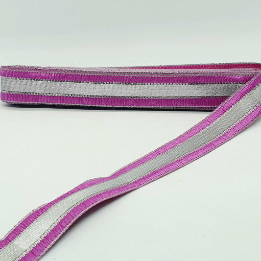 1m 27mm purple silver jacquard embroidered ribbon