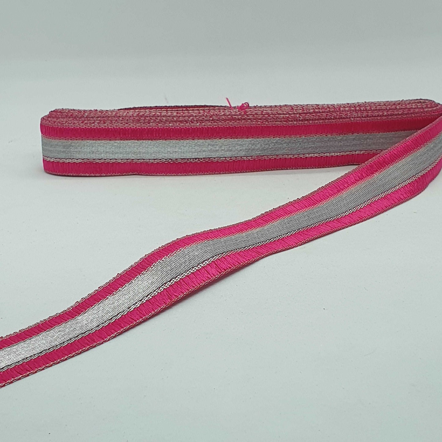 1m 27mm pink silver jacquard embroidered ribbon