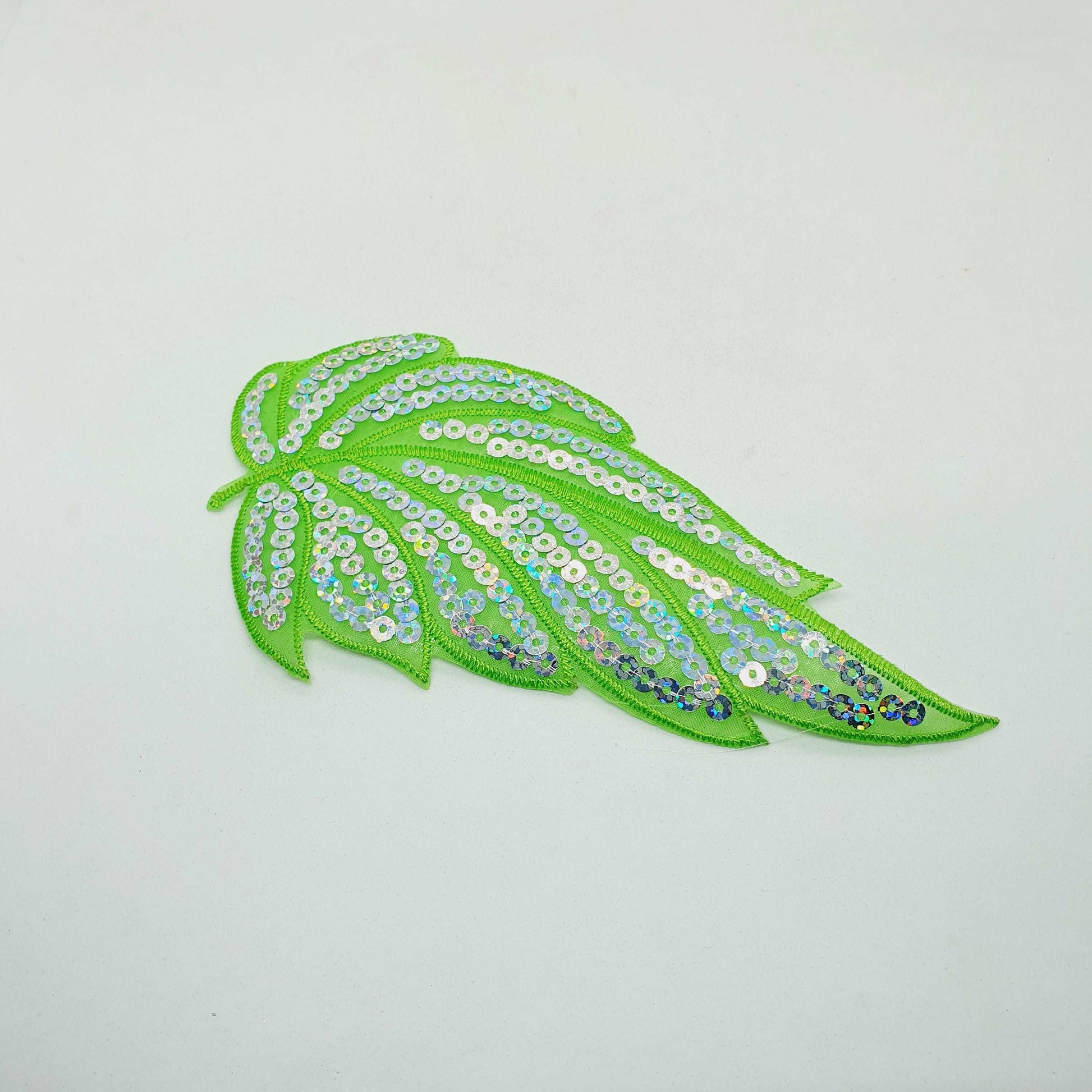 1x lime green sequin leaf applique HOT-FIX 16.5cm