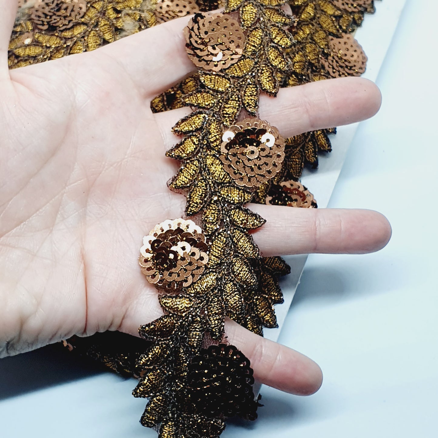 40mm bronze glitter sequin net ribbon trim lace applique