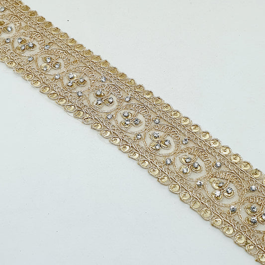 40mm gold rhinestone crystal sequin ribbon trim lace