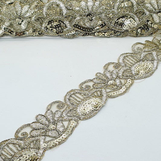 50mm gold glitter sequin net ribbon trim lace applique