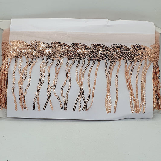 10cm drop champagne / rose gold sequin fringe fringing