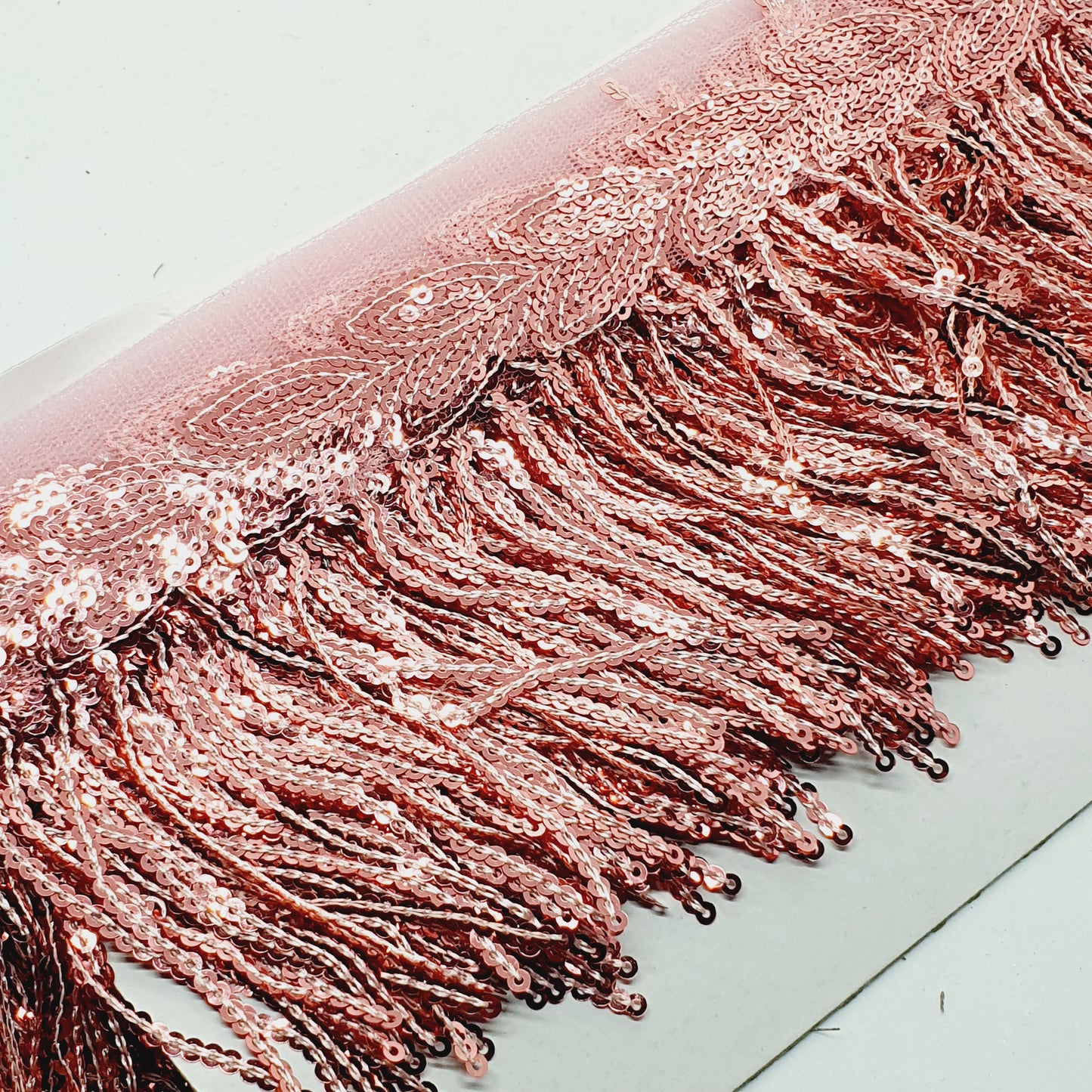 10cm drop peach pink sequin fringe fringing