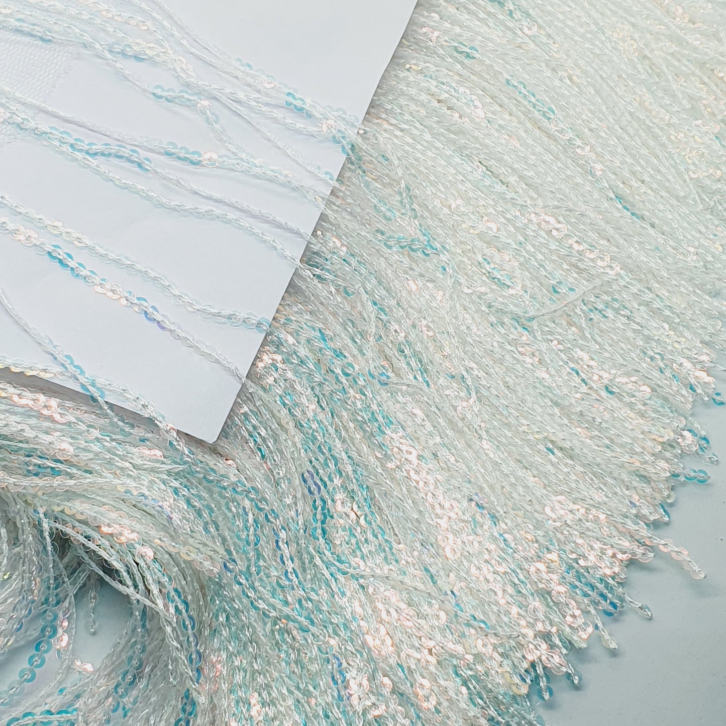 20cm drop white iridescent sequin fringe fringing