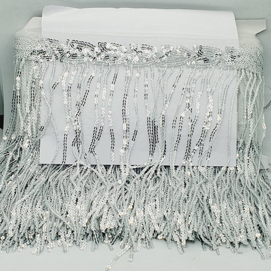 20cm drop silver sequin fringe fringing