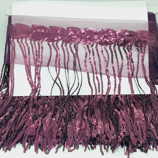 20cm drop plum aubergine purple sequin fringe fringing