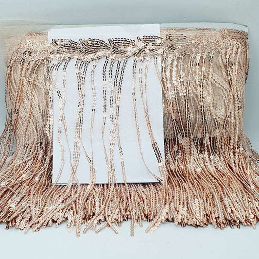 20cm drop champagne / rose gold sequin fringe fringing