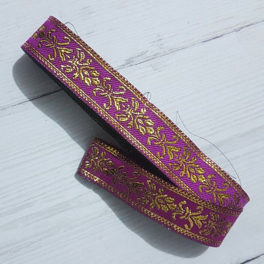 1m 20mm magenta pink and gold jacquard embroidered ribbon