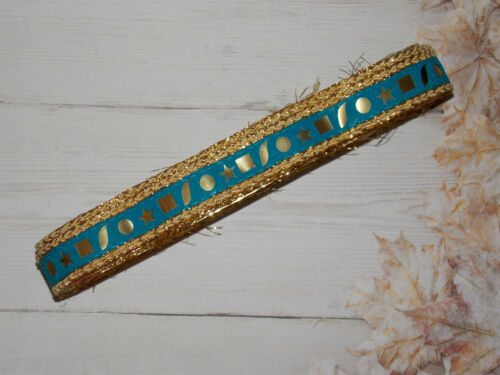 1m turquoise blue shisha foil mirror indian embroidered velvet ribbon 23mm