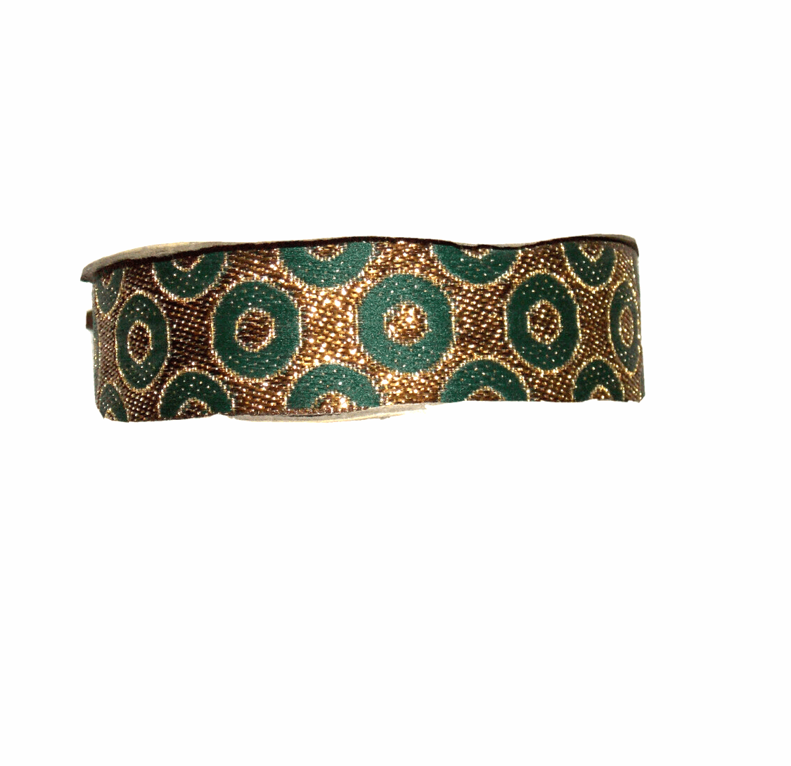 1m 27mm DOTTY dark green antique gold  jacquard embroidered ribbon