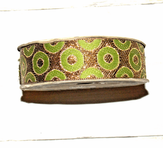 1m 27mm DOTTY green antique gold  jacquard embroidered ribbon