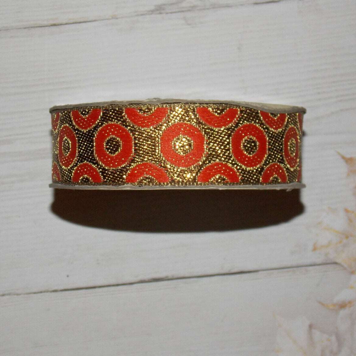 1m 27mm DOTTY orange antique gold  jacquard embroidered ribbon