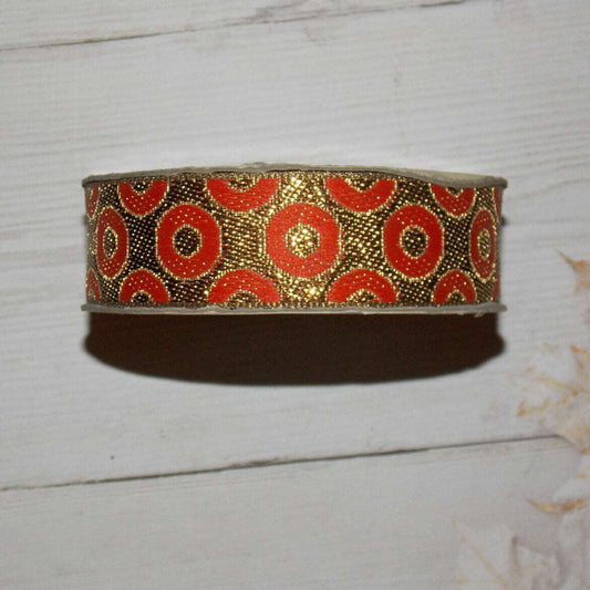 1m 27mm DOTTY orange antique gold  jacquard embroidered ribbon