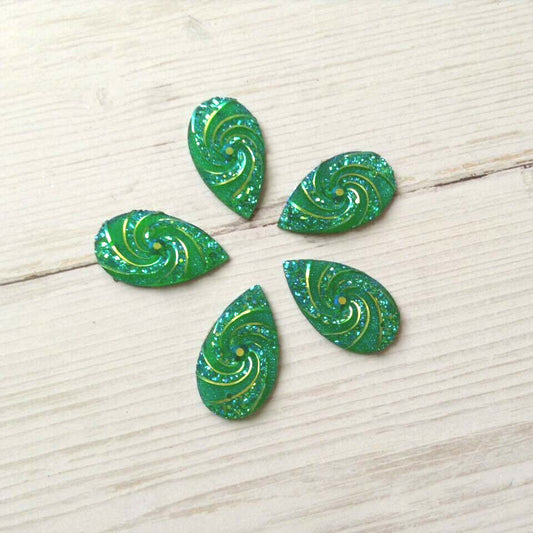 5x 28mm green AB textured acrylic sew on rhinestone gem pear drop