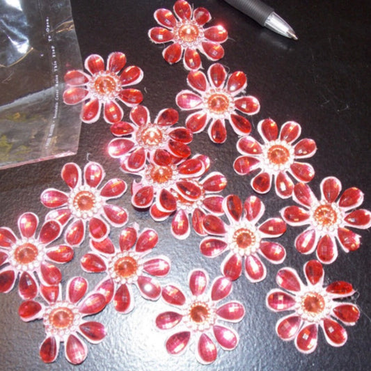 10x medium pink 4.5cm satin jewelled flower applique