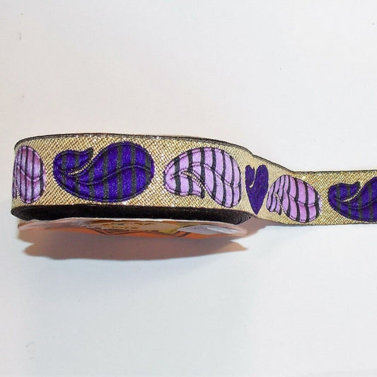 1m paisley purple lilac beige gold jacquard embroidered ribbon 25mm