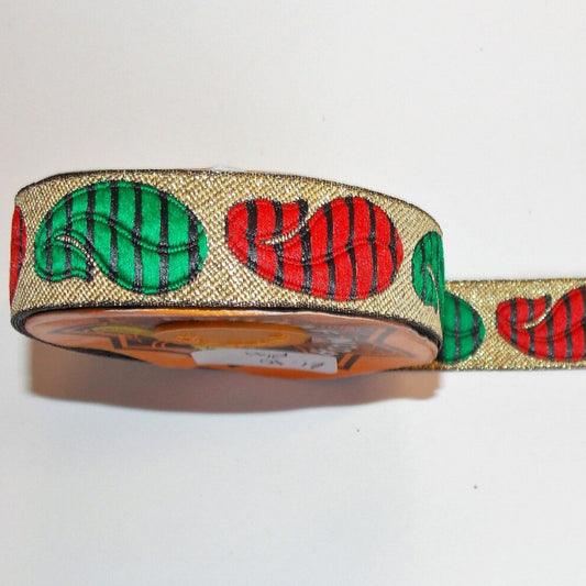 1m paisley red green beige gold jacquard embroidered ribbon 25mm