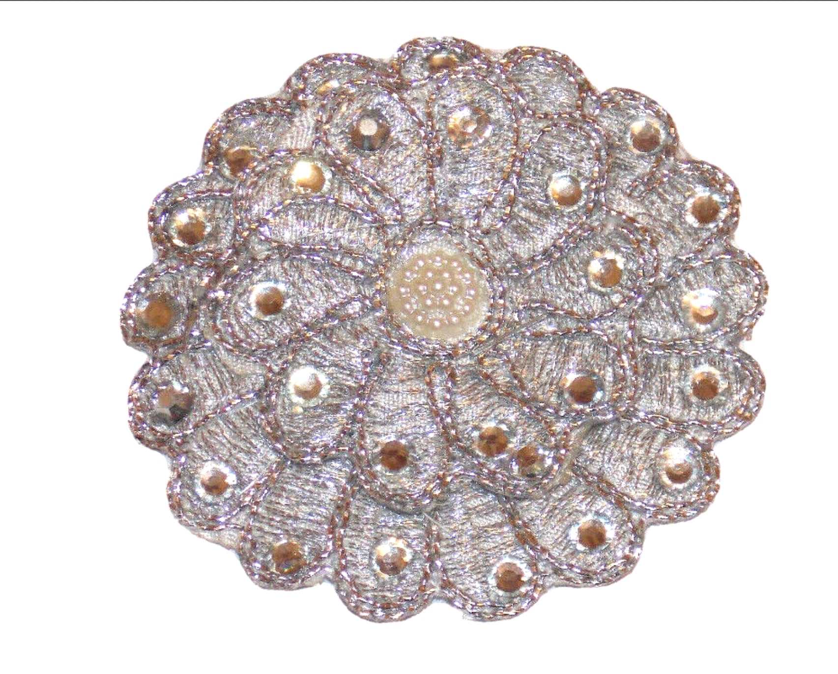 1x Silver crystal pearl 6cm embroidered flower applique