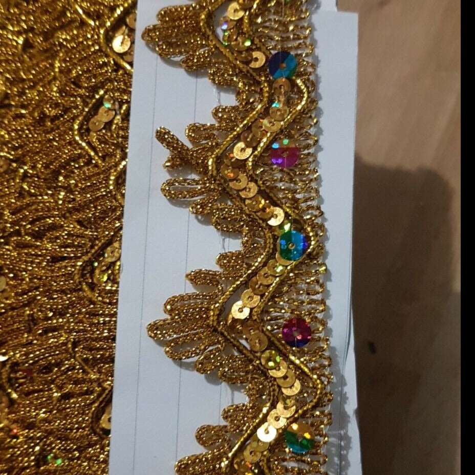 40mm metallic gold rainbow hologram sequin looped edge braid trimming