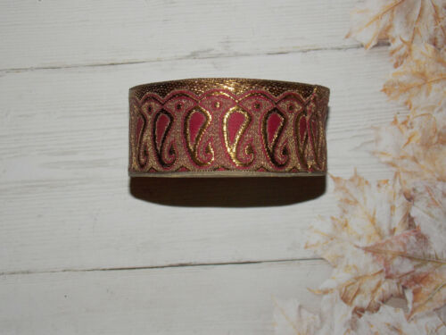 1m 40mm metallic gold/ bronze & wine paisley embroidered ribbon