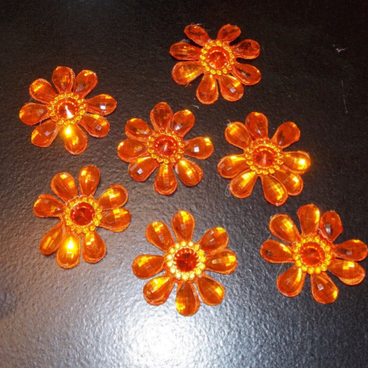 10x Orange 4.5cm satin jewelled flower applique