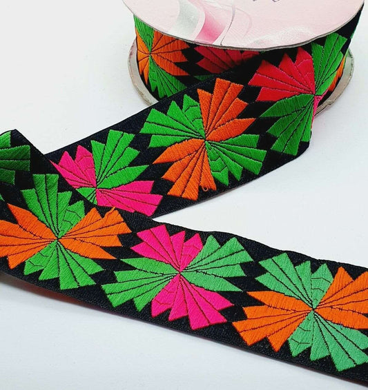 1m 50mm black NEON jacquard embroidered ribbon