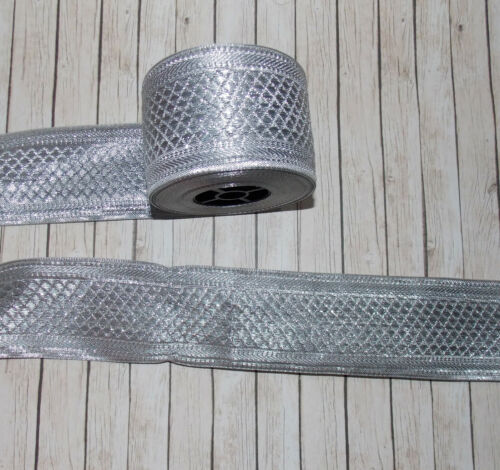 1m 55mm silver jacquard embroidered ribbon