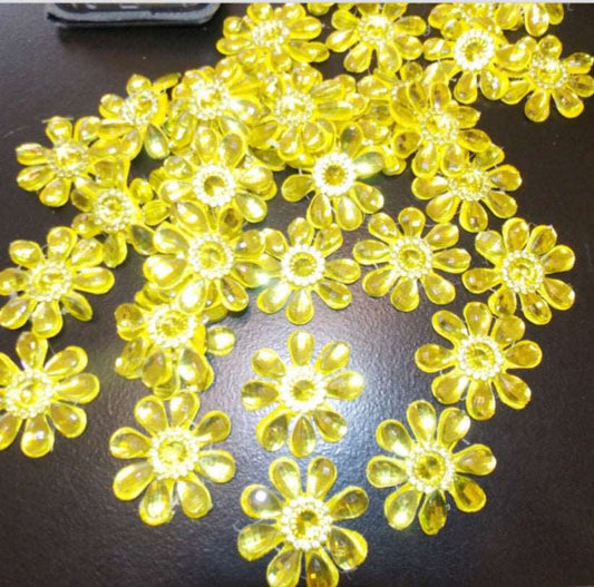 10x Yellow 4.5cm satin jewelled flower applique