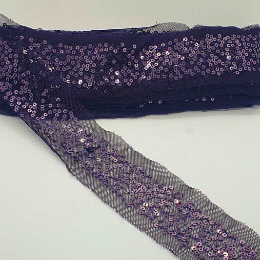 1m 5cm dark plum sequin net lace ribbon trim