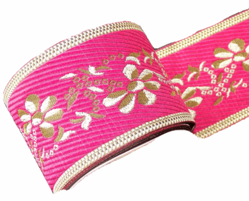 1m 65mm pink flower woven jacquard embroidered ribbon